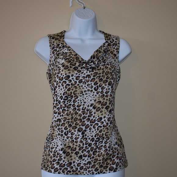 Women's Leopard Cowl Neck Sleeveless Shirt - Size Medium - Picture 5 of 8